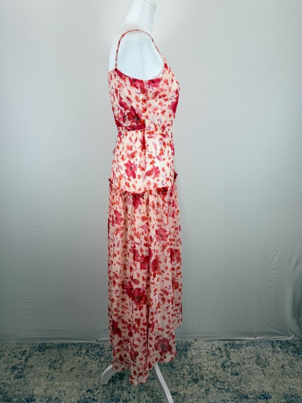 Lulus Womens Size S Pink Floral Wrap Midi Dress Ruffle Sleeveless NWT - Picture 6 of 16